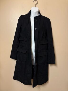 Jacob Black Long Trench Coat with Button Front
